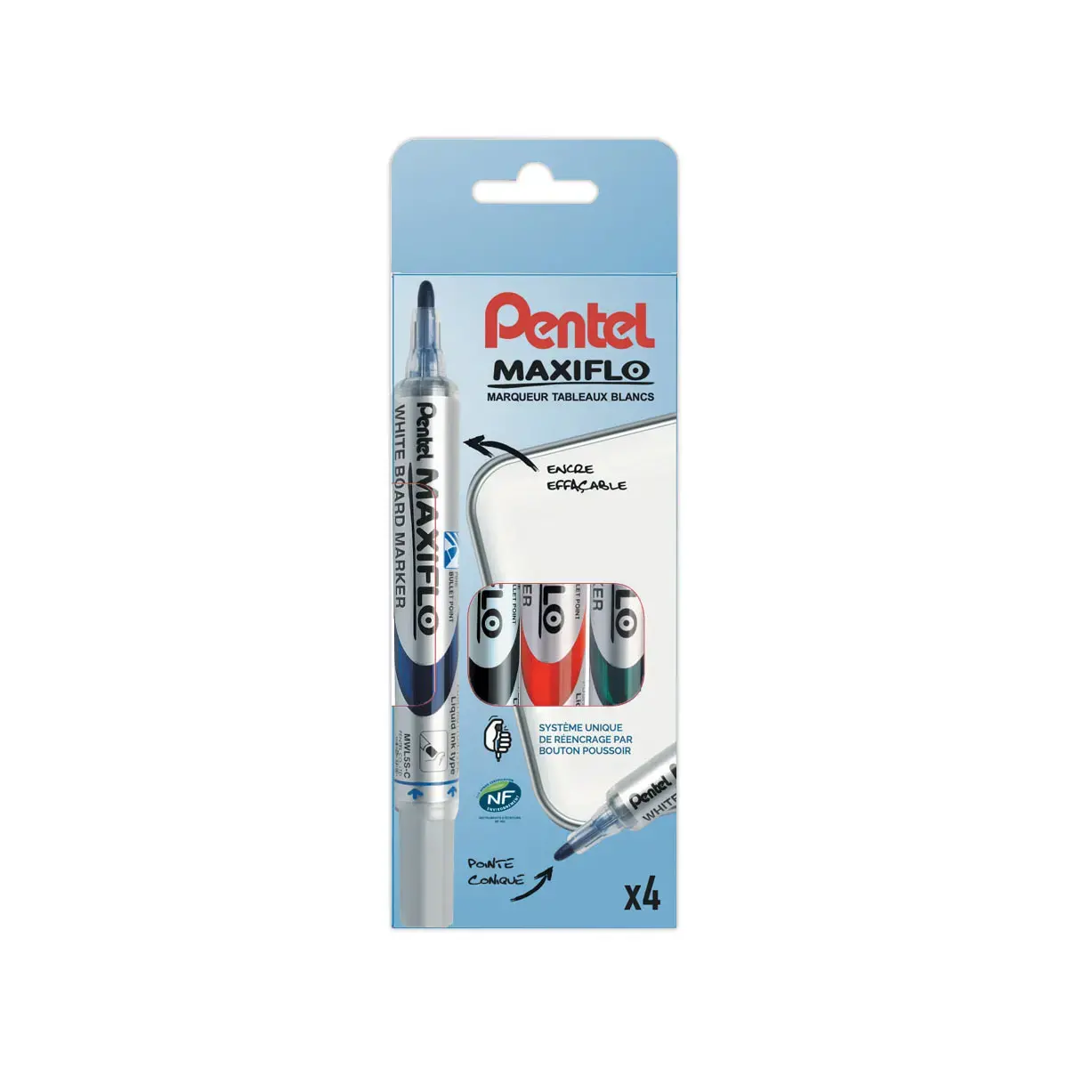 4 Marqueurs effaçables à sec Maxiflo - pointe ogive - PENTEL