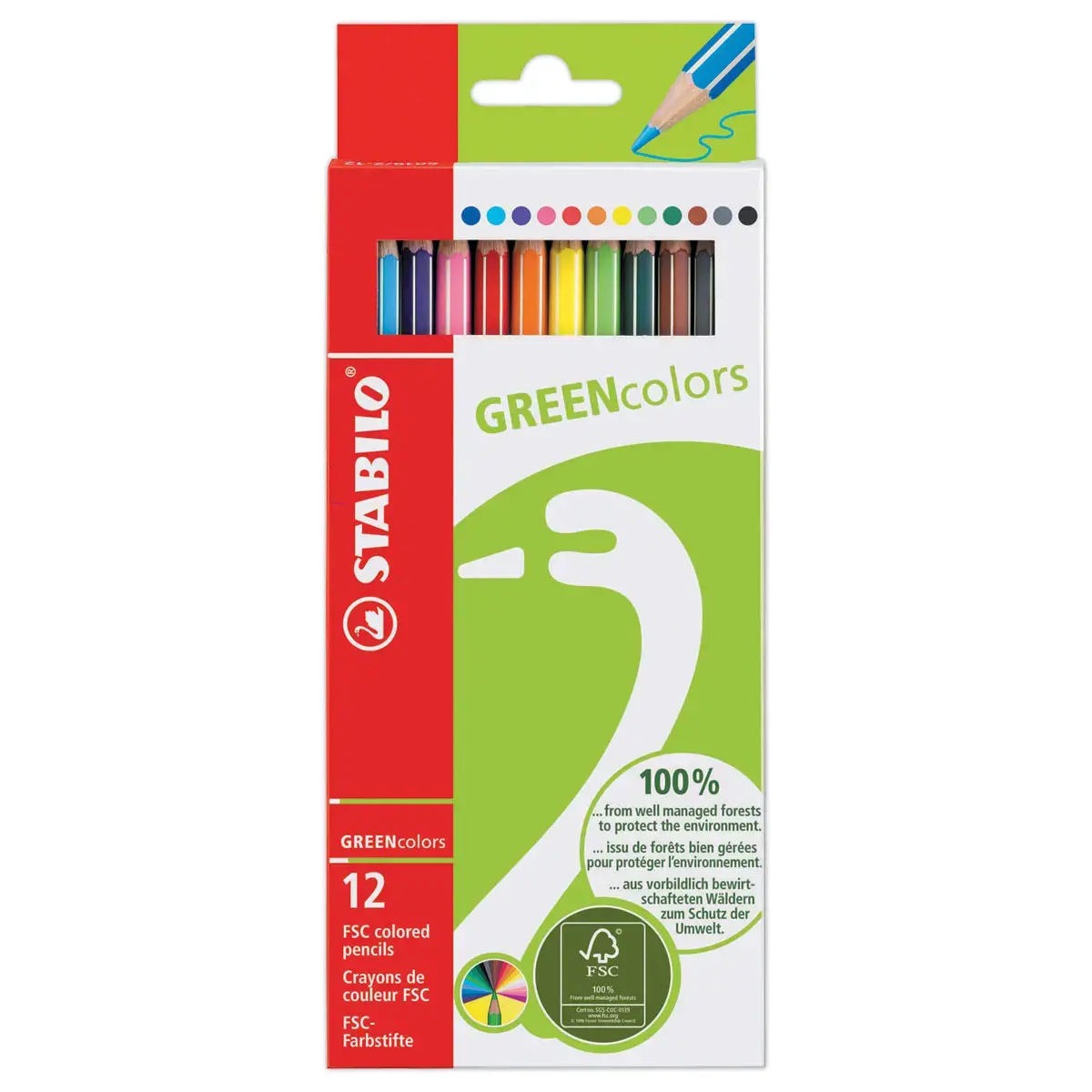 12 Crayons de couleur GREENcolors - Bois FSC® - Couleurs assorties - STABILO