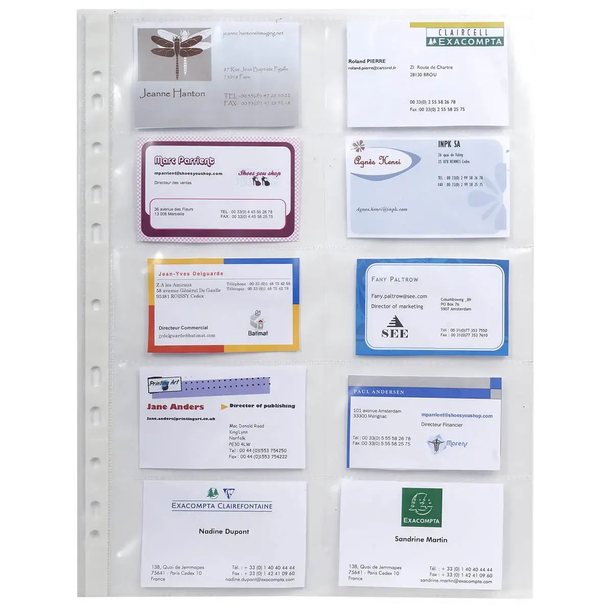 10 Pochettes perforées pour cartes de visite - 20 cartes - EXACOMPTA