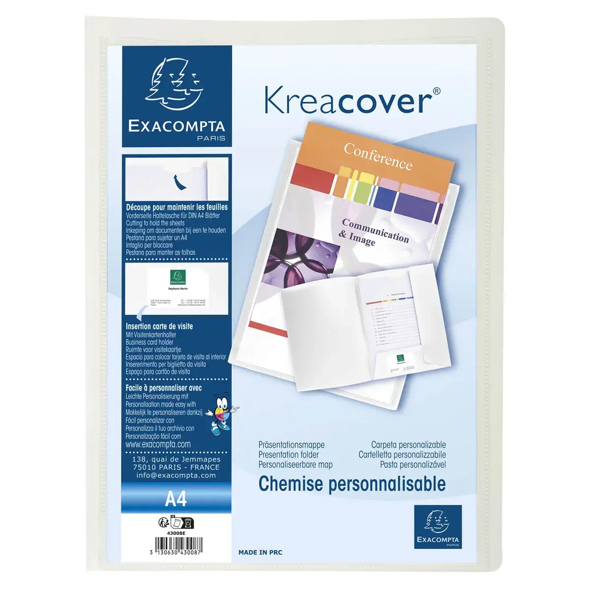 10 Chemises personnalisables 2 rabats - Kreacover EXACOMPTA - Blanc