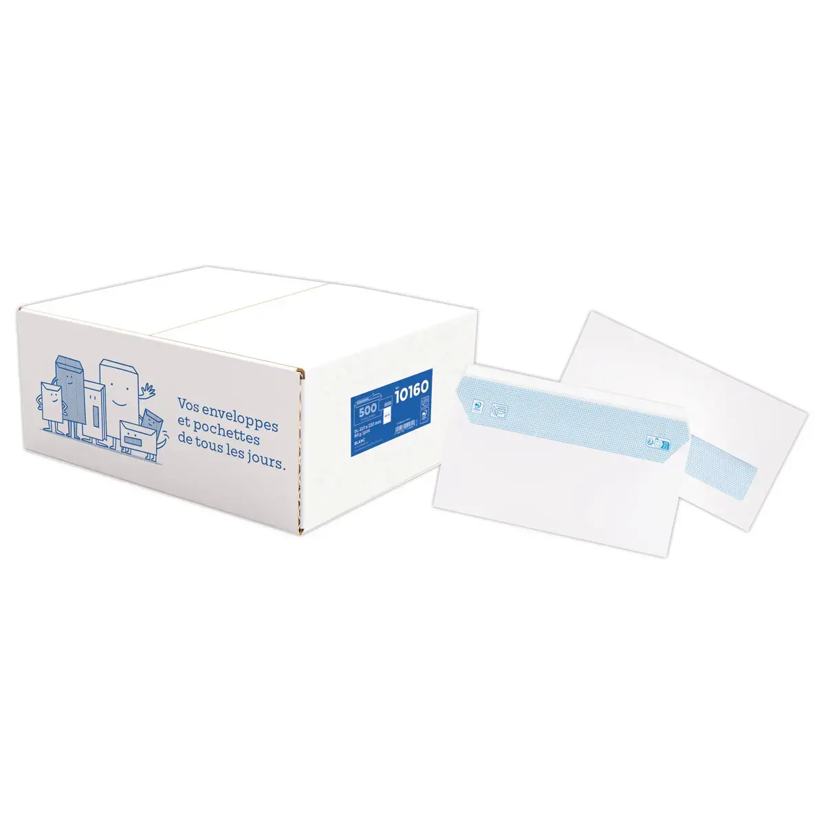 500 enveloppes blanches 80g 110x220mm bande siliconée à fenêtre 35x100mm