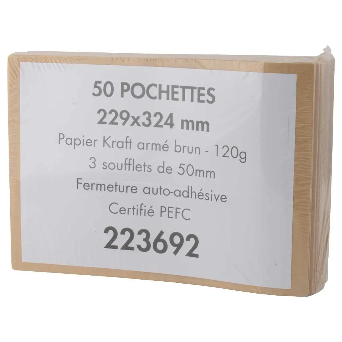 50 Pochettes &agrave; soufflet en kraft arm&eacute; brun 120g - 229 x 324 mm 