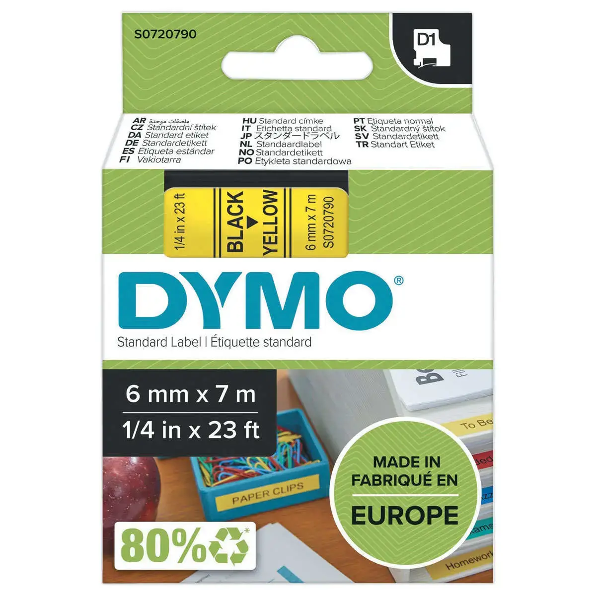 Ruban D1 DYMO S0720790 - 7 m x 6 mm - Texte noir sur fond jaune