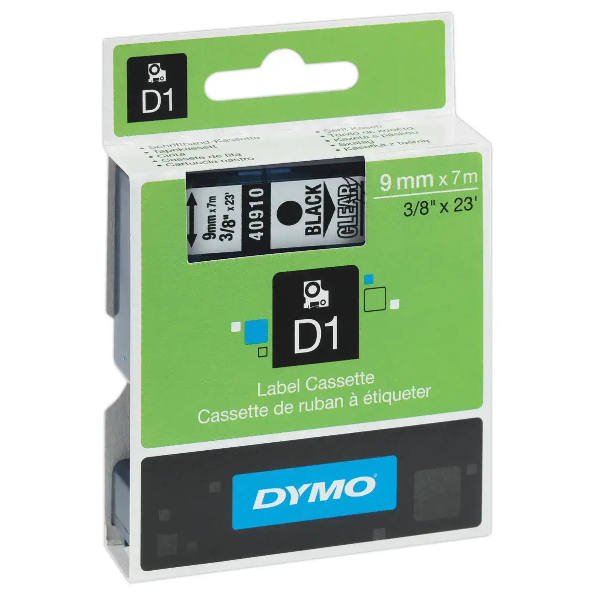 Ruban D1 DYMO S0720670 - 7 m x 9 mm - Texte noir sur fond transparent 