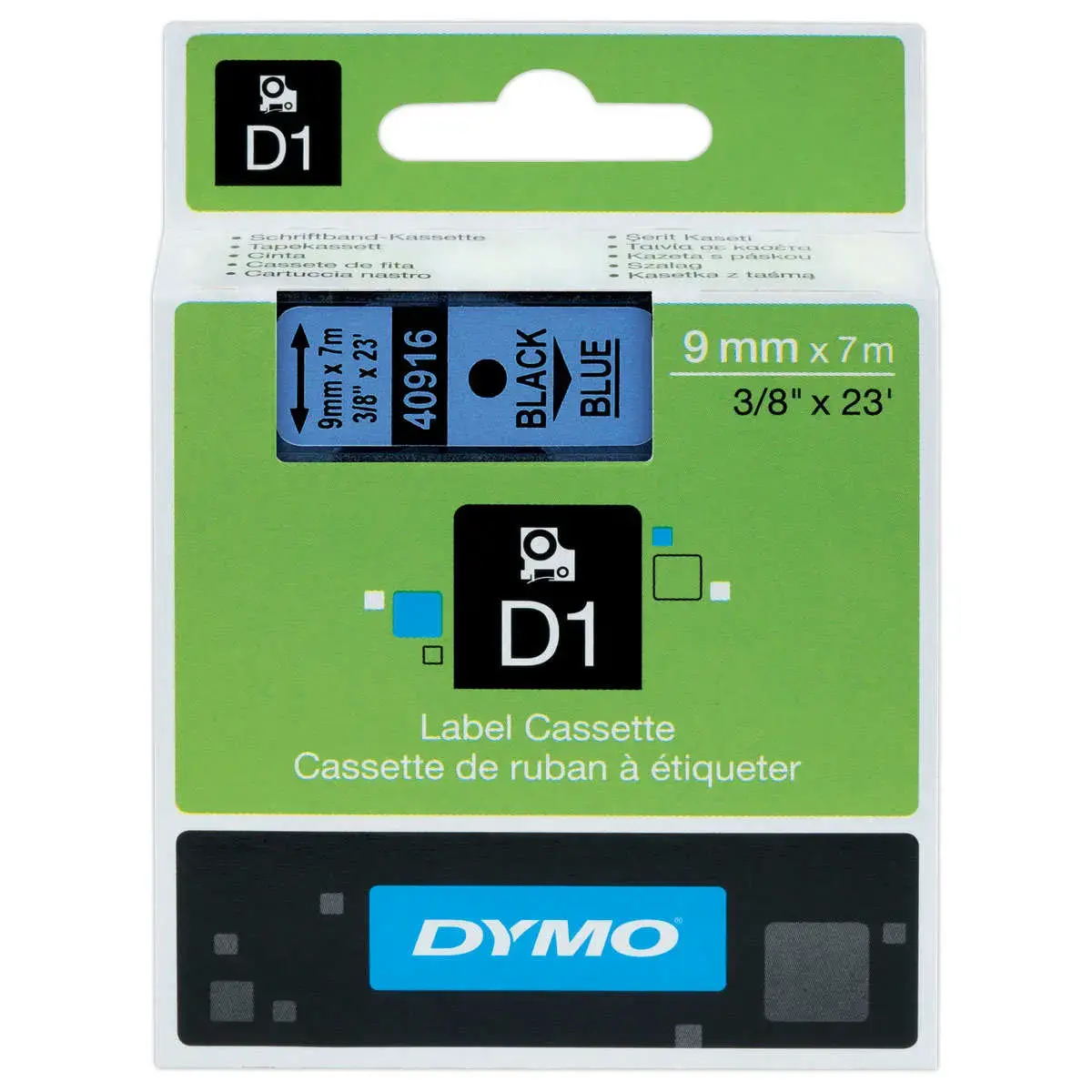 Ruban D1 S0720710 - 7 m x 9 mm - Texte noir sur fond bleu - Dymo