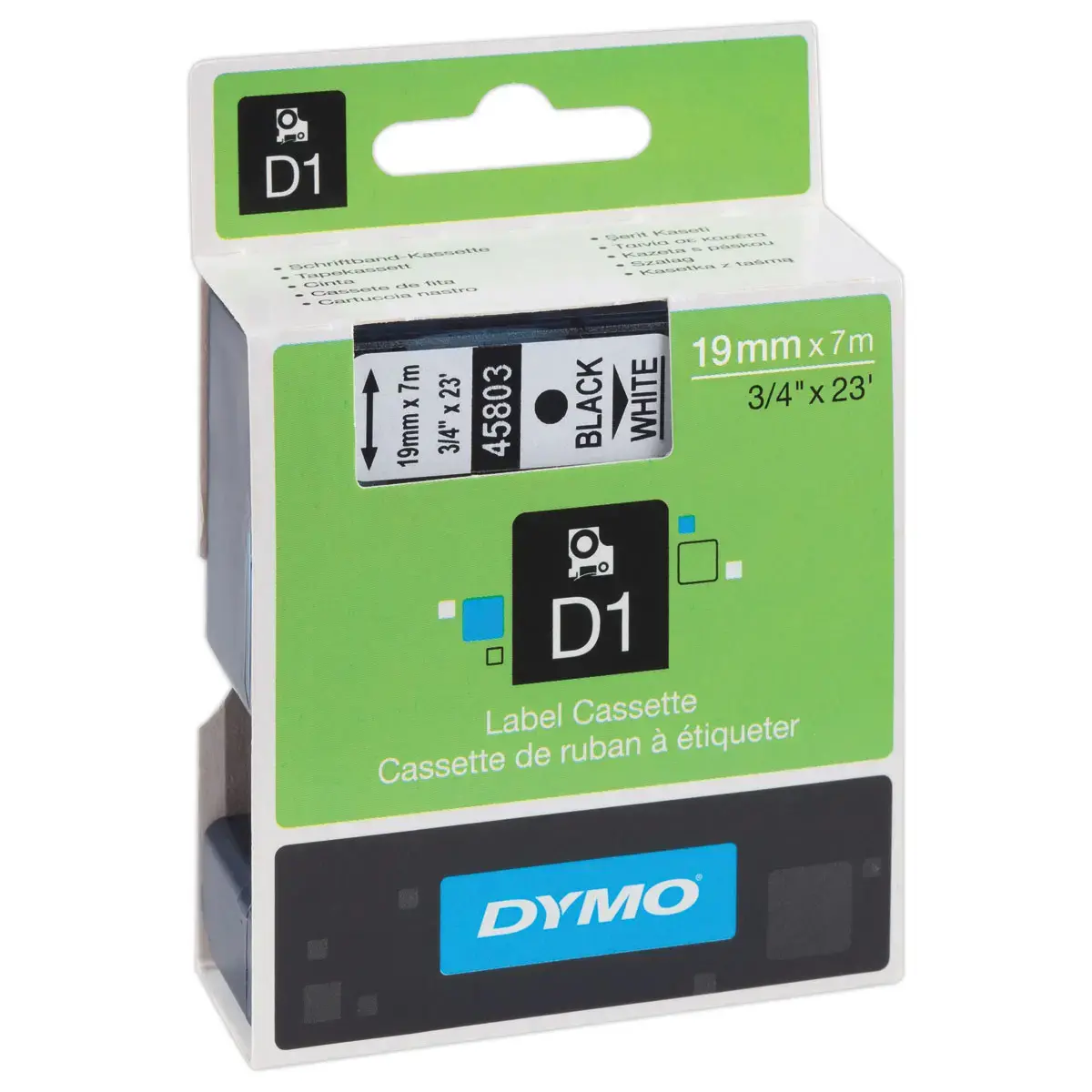 Ruban titreuse D1 - 7 m x 19 mm - Texte noir sur fond blanc - Dymo