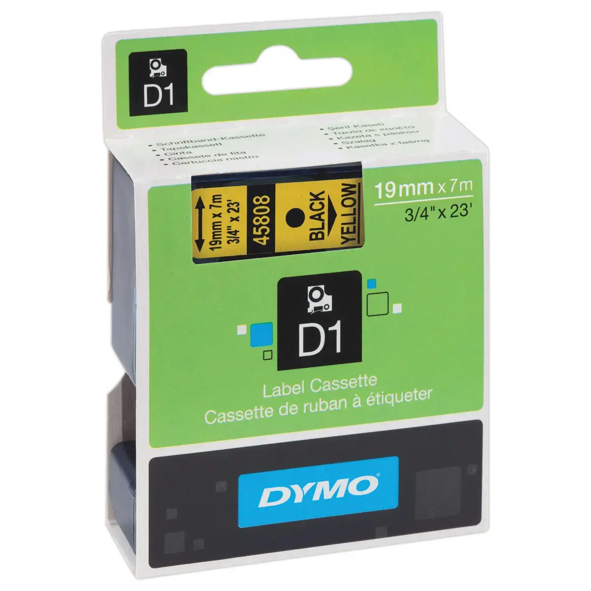 Ruban pour titreuse D1 - 7 m x 19 mm - Texte noir sur fond jaune - Dymo