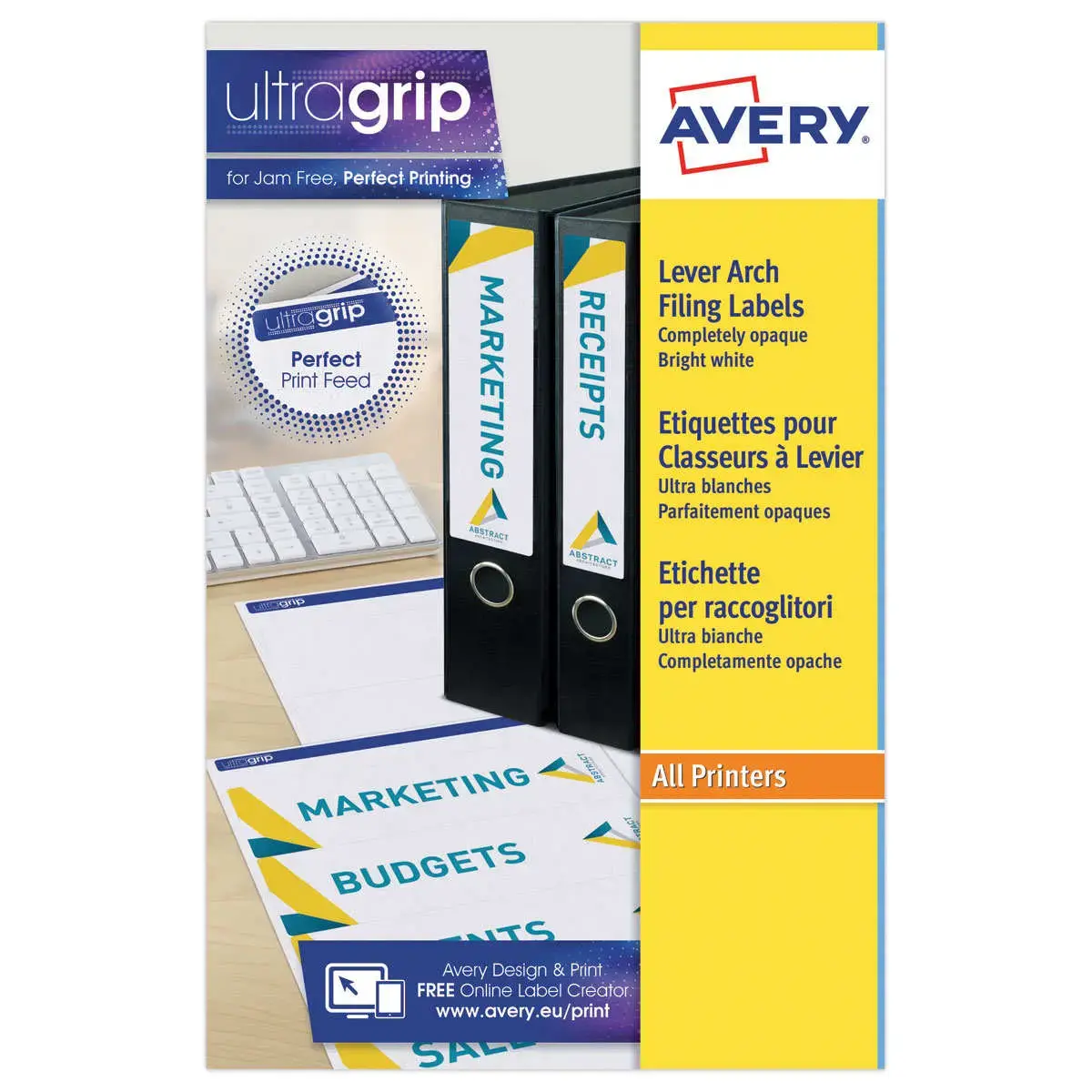 25 planches de 7 &eacute;tiquettes de classement blanches pour classeur dos &eacute;troit AVERY 
