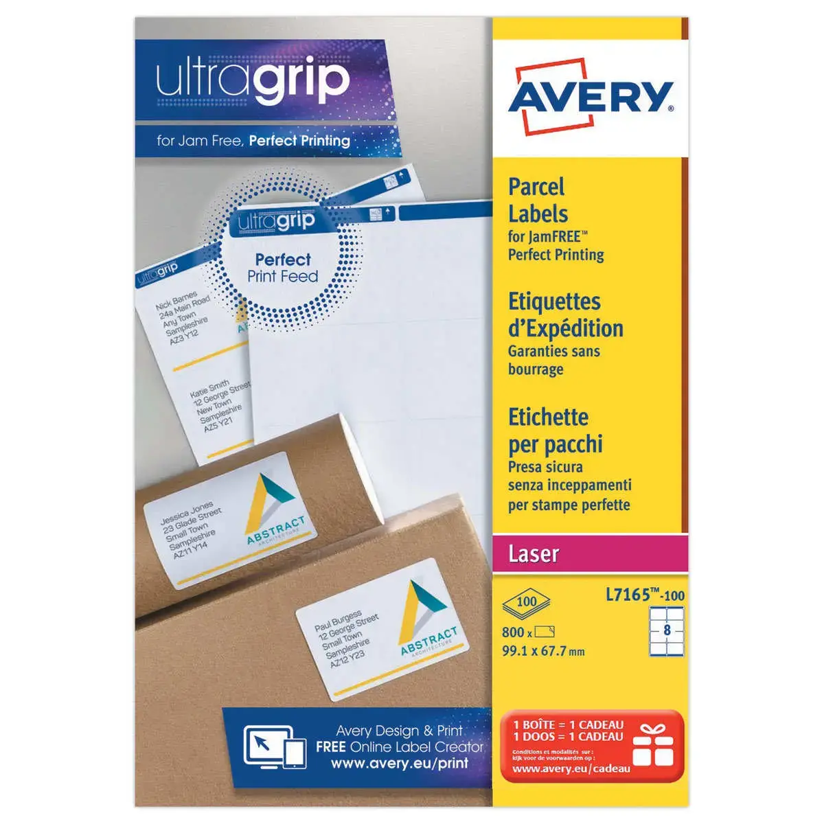 100 planches de 8 étiquettes adresses opaques pour imprimantes laser AVERY 99,1x67,7mm