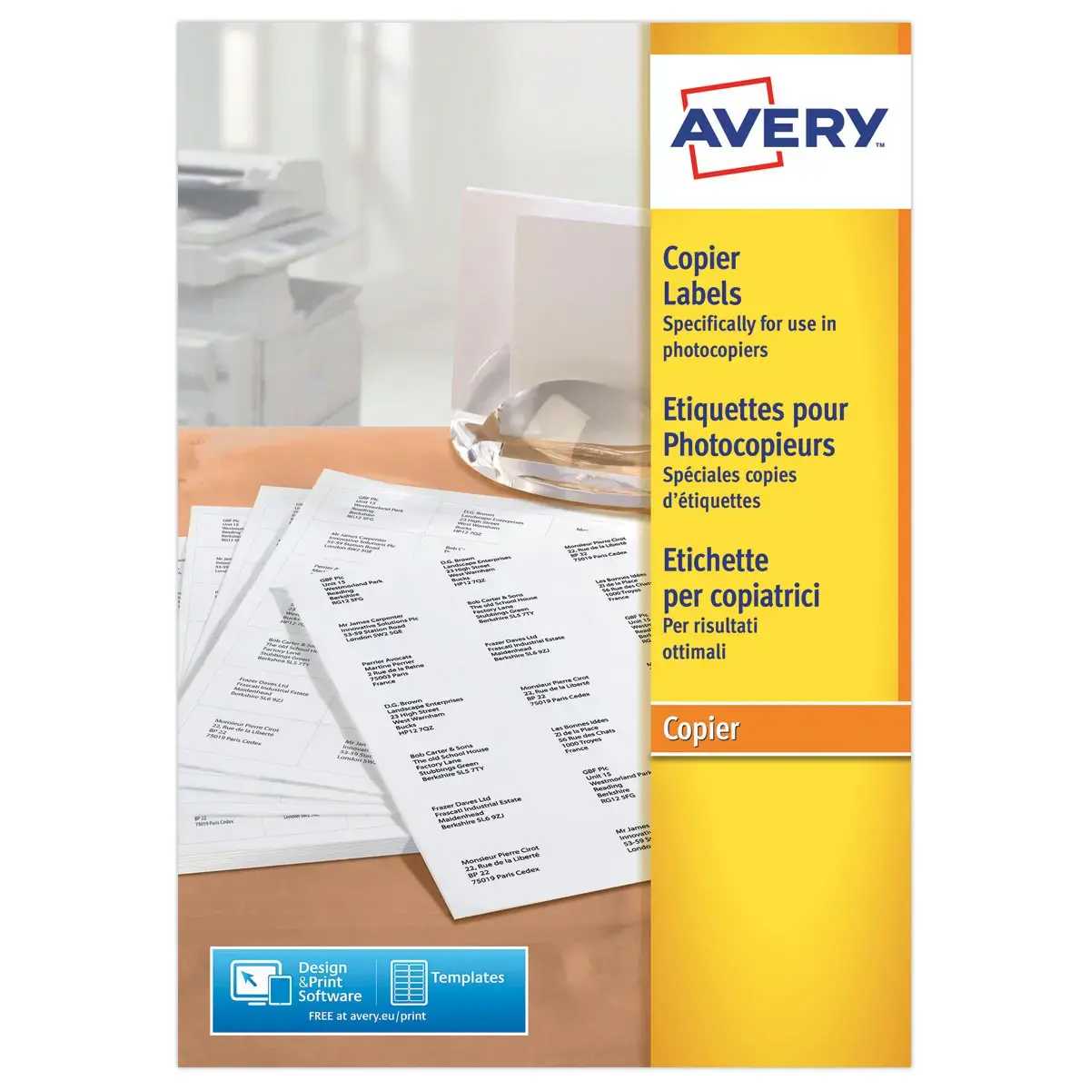 200 planches de 16 étiquettes blanches haute cadence spécial copieurs AVERY 105x37mm