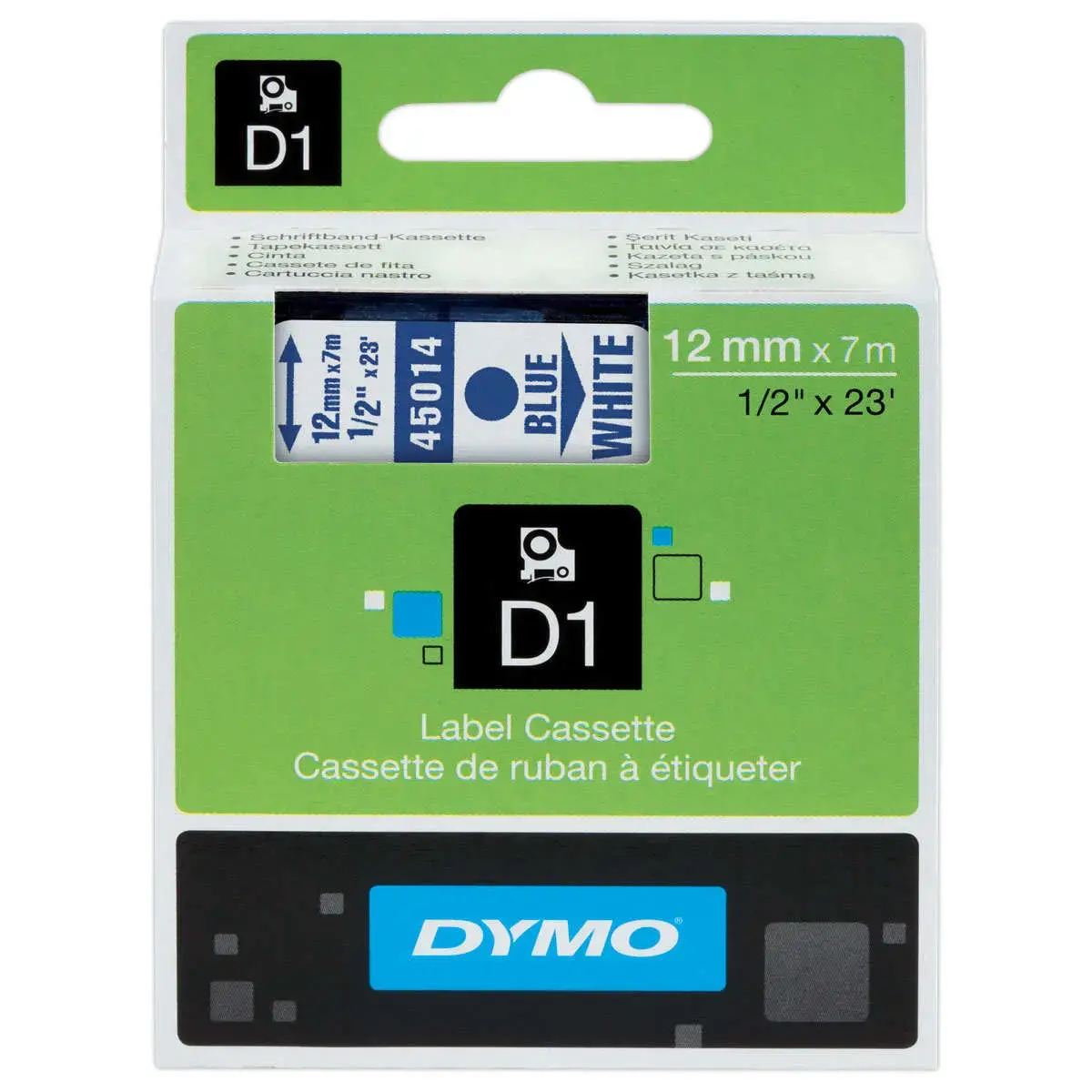 Ruban pour titreuse D1 - 7 m x 12 mm - Texte bleu sur fond blanc - Dymo