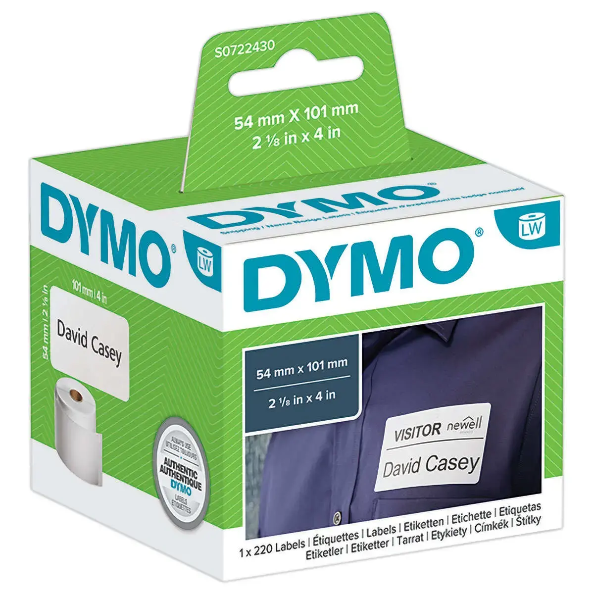 Rouleau de 220 &eacute;tiquettes blanches LabelWriter pour badges - 54 x 101 mm - Dymo 
