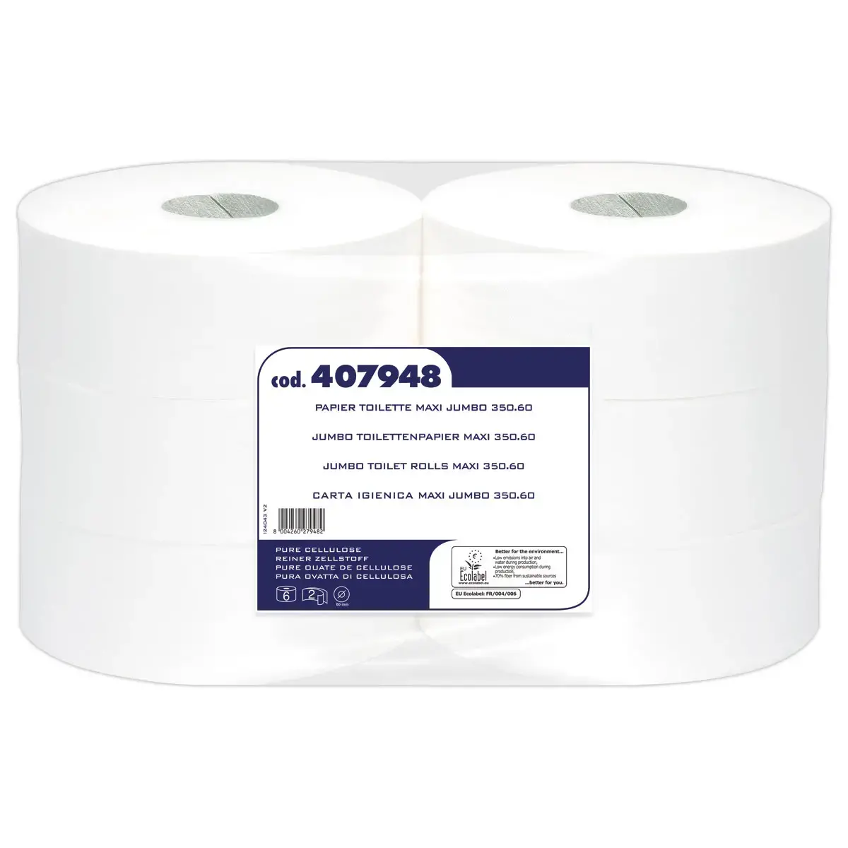 6 maxi bobines de papier toilette économique double épaisseur pour distributeur Jumbo