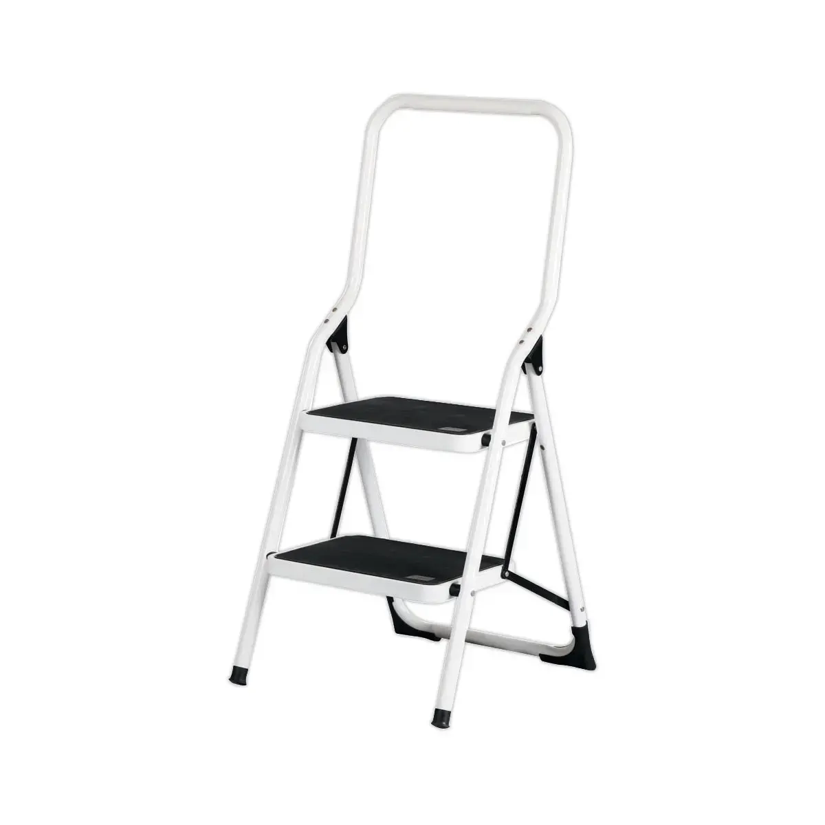 Escabeau pliant 2 marches en acier laqué époxy blanc
