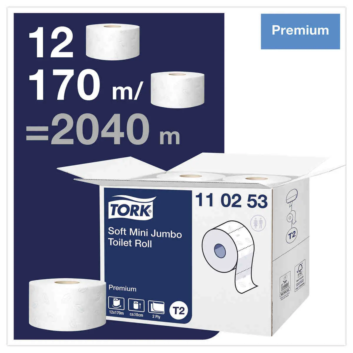 12 Rouleaux de papier toilette Mini Jumbo Premium Tork - Tork