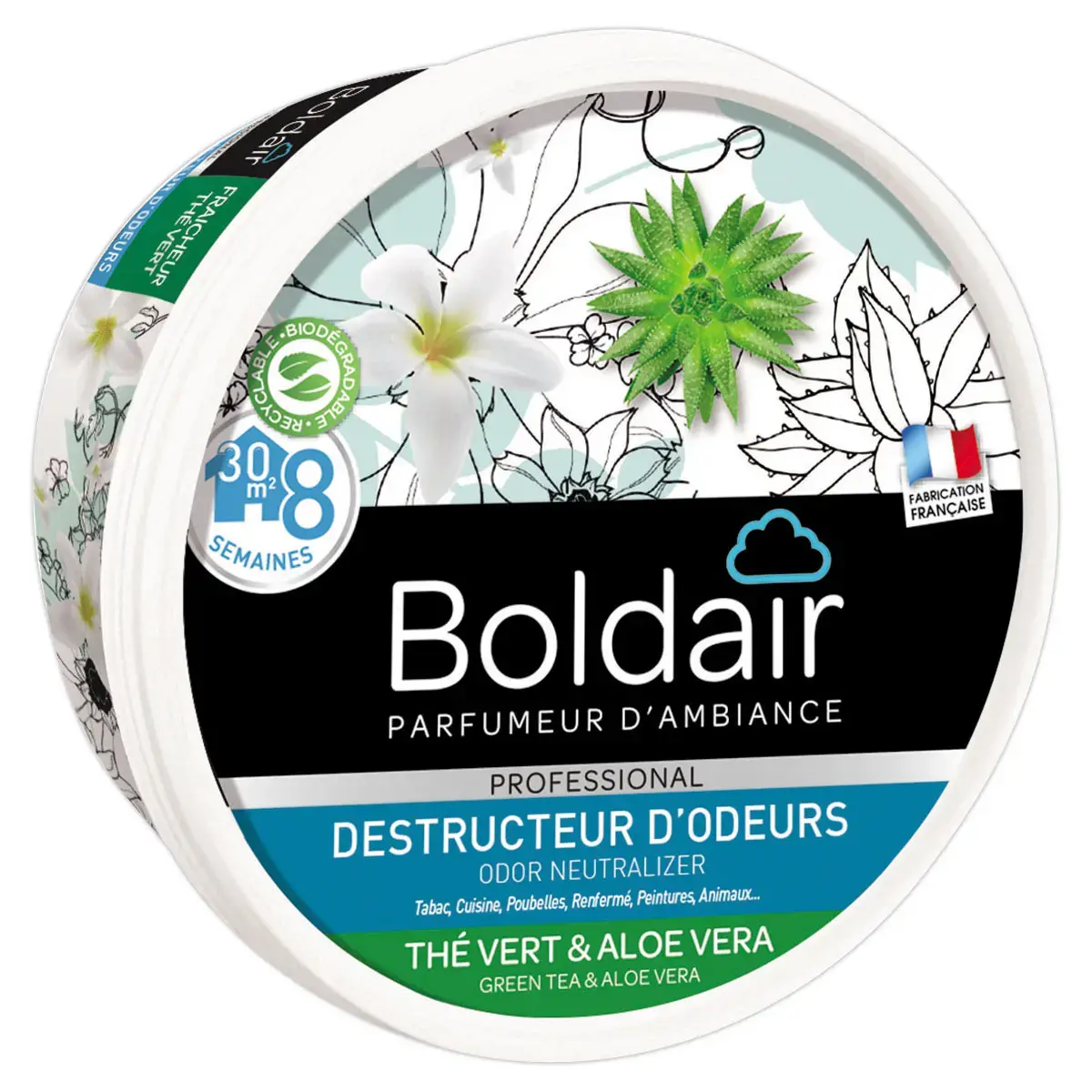 Gel destructeur d'odeurs - 300 g - Thé Vert et Aloé Vera - BOLDAIR