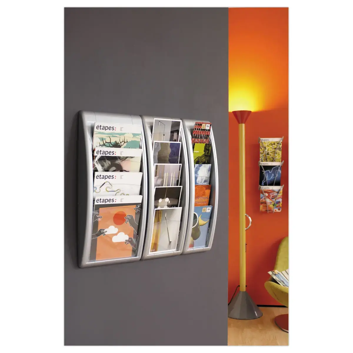 Pr&eacute;sentoir mural aluminium Quick Fit - PAPERFLOW - 4 cases A4 