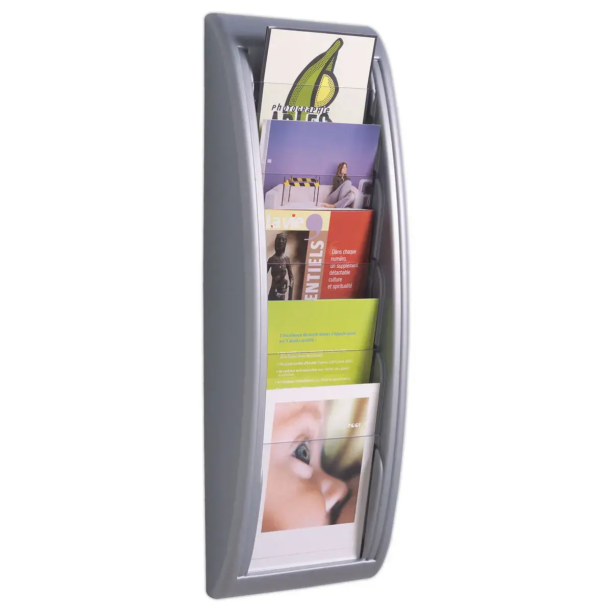 Pr&eacute;sentoir mural aluminium Quick Fit - PAPERFLOW - 4 cases A4 
