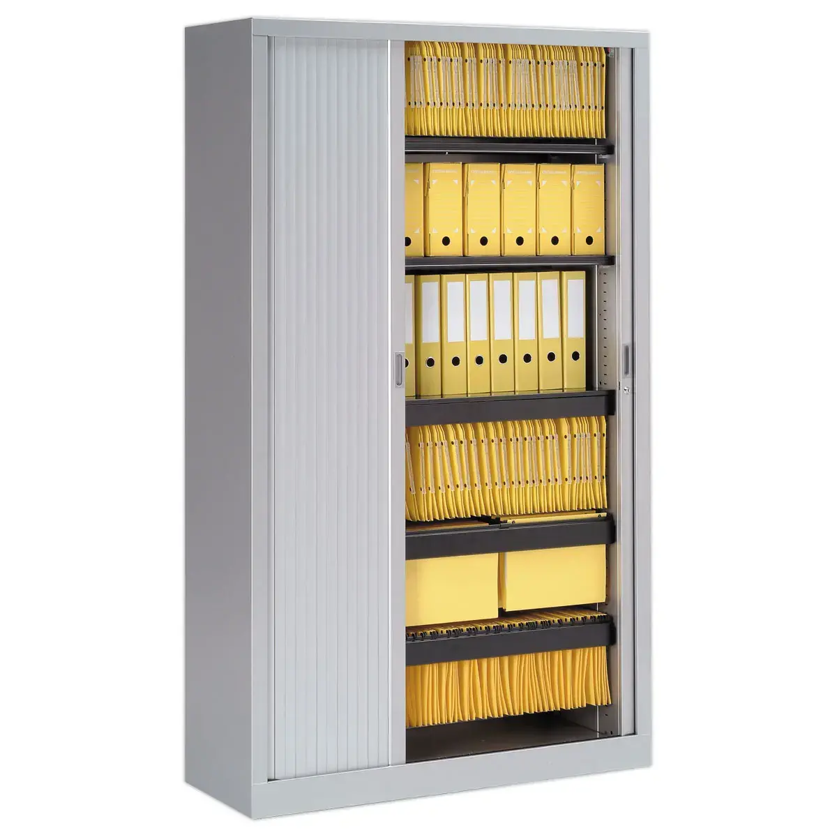 Armoire haute &agrave; rideaux - 198 x 120 cm - Gris clair 