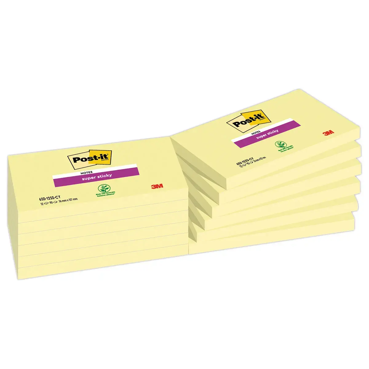 Bloc-notes repositionnables jaunes Super Sticky - 7,6 x 12,7 cm - POST-IT