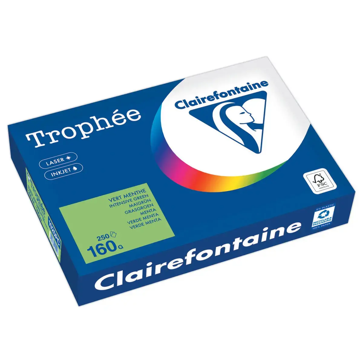 Ramette de 250 feuilles de papier Trophée couleur vive - A4 - 160 g - Vert Menthe - Clairefontaine