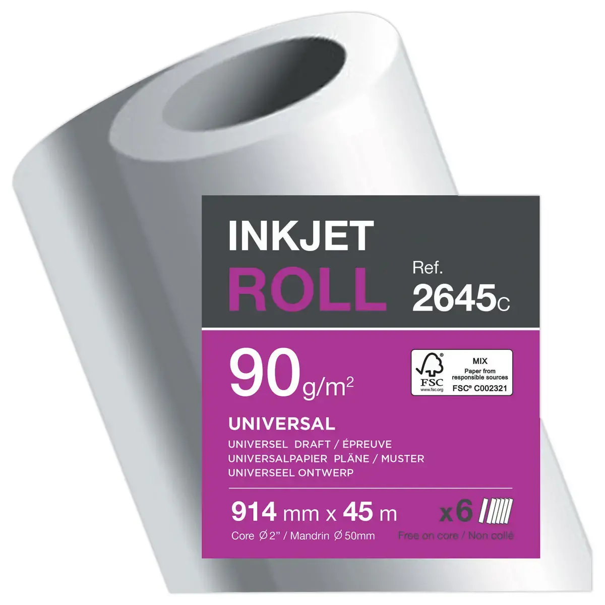 6 Rouleaux de papier pour traceurs - 90g - 0,914 x 45 m - CLAIREFONTAINE