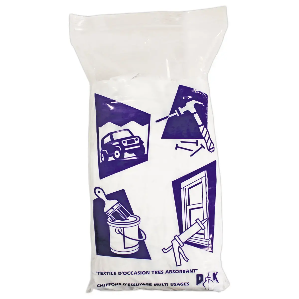 Chiffons blancs découpés en coton - sachet de 1 kg