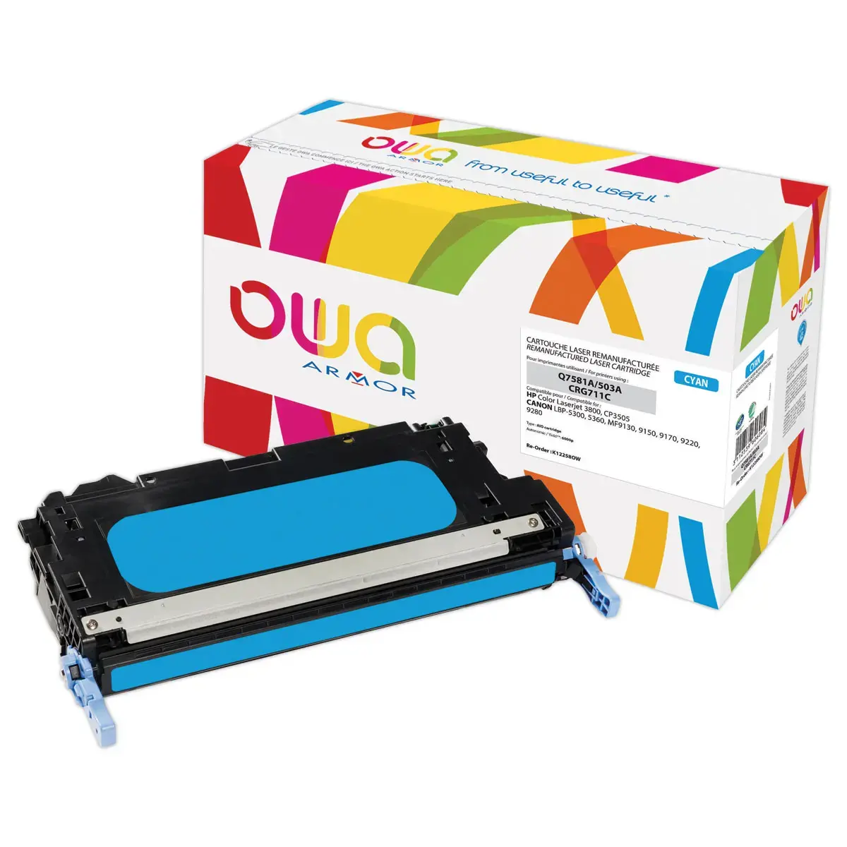 Toner éq. HP Q7581A, CANON 711C - Cyan - OWA