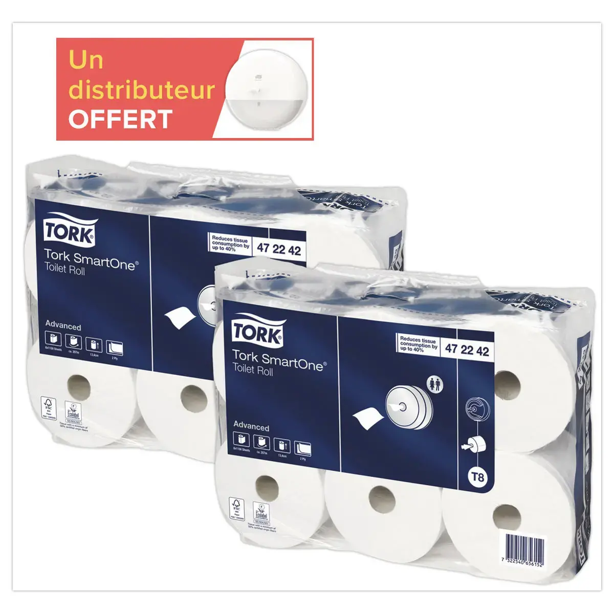 12 Rouleaux de papier toilette T8 - Blanc - TORK