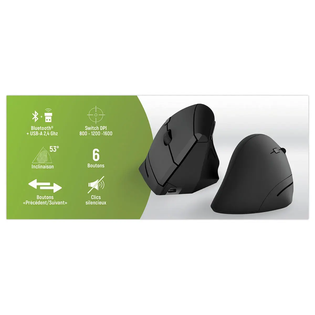 Souris ERGO sans fil - Verticale - Rechargeable - Noir - T'NB
