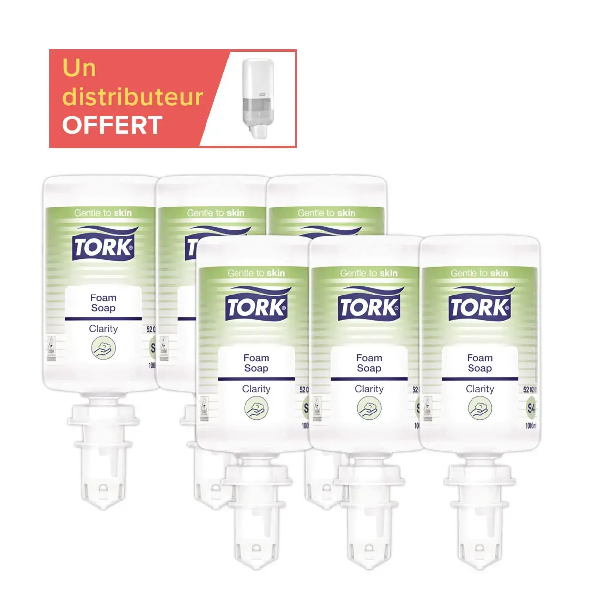 6 Recharges savon mousse limpide Tork S4 1L + 1 distributeur S4 offert 