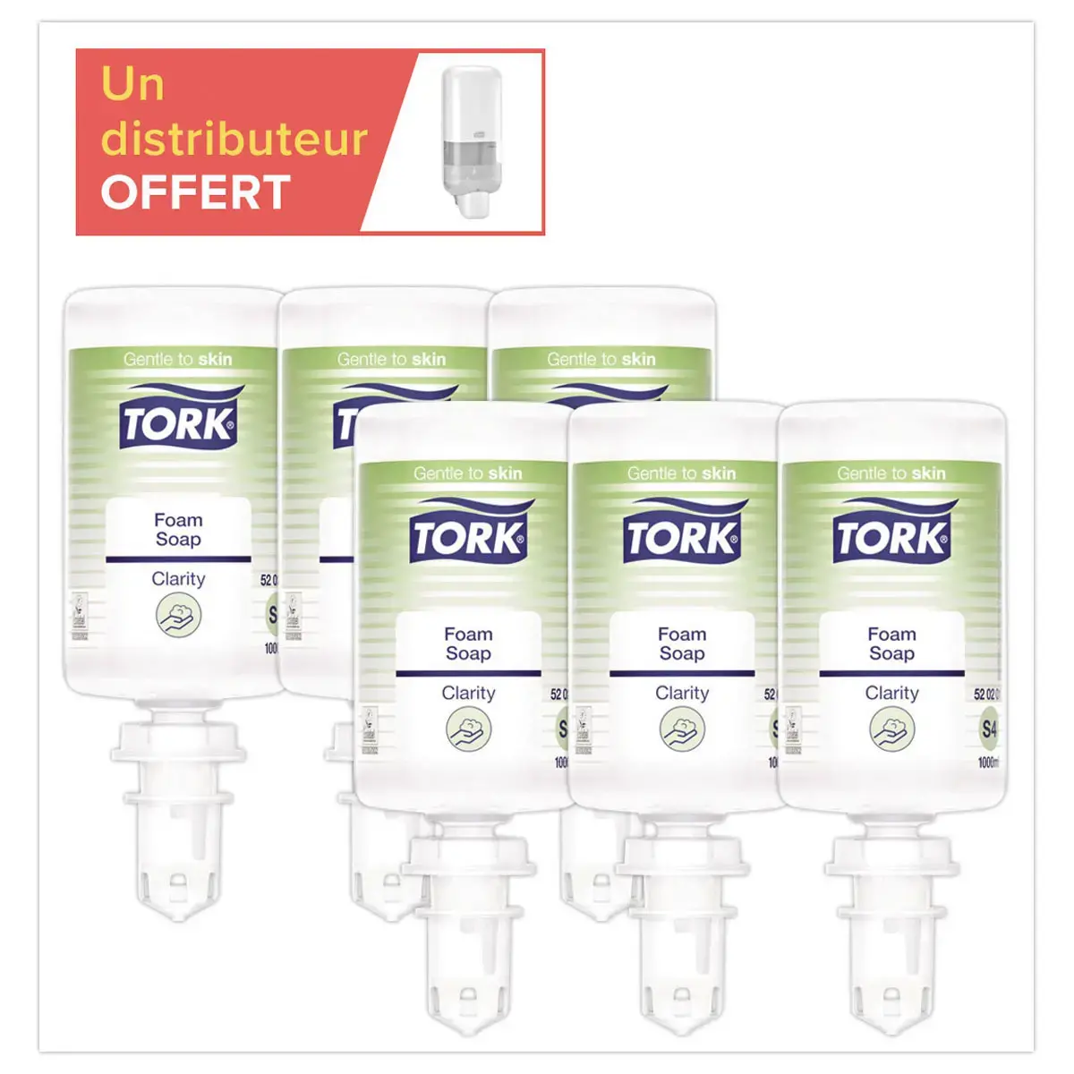 6 Recharges savon mousse limpide Tork S4 1L + 1 distributeur S4 offert 