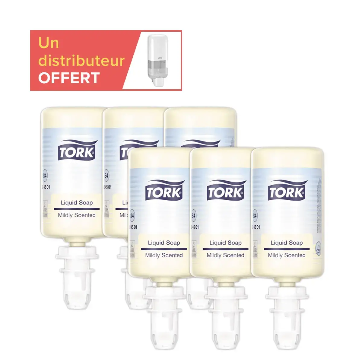 6 recharges savon doux et parfumé Tork S4 1L + 1 distributeur S4 offert
