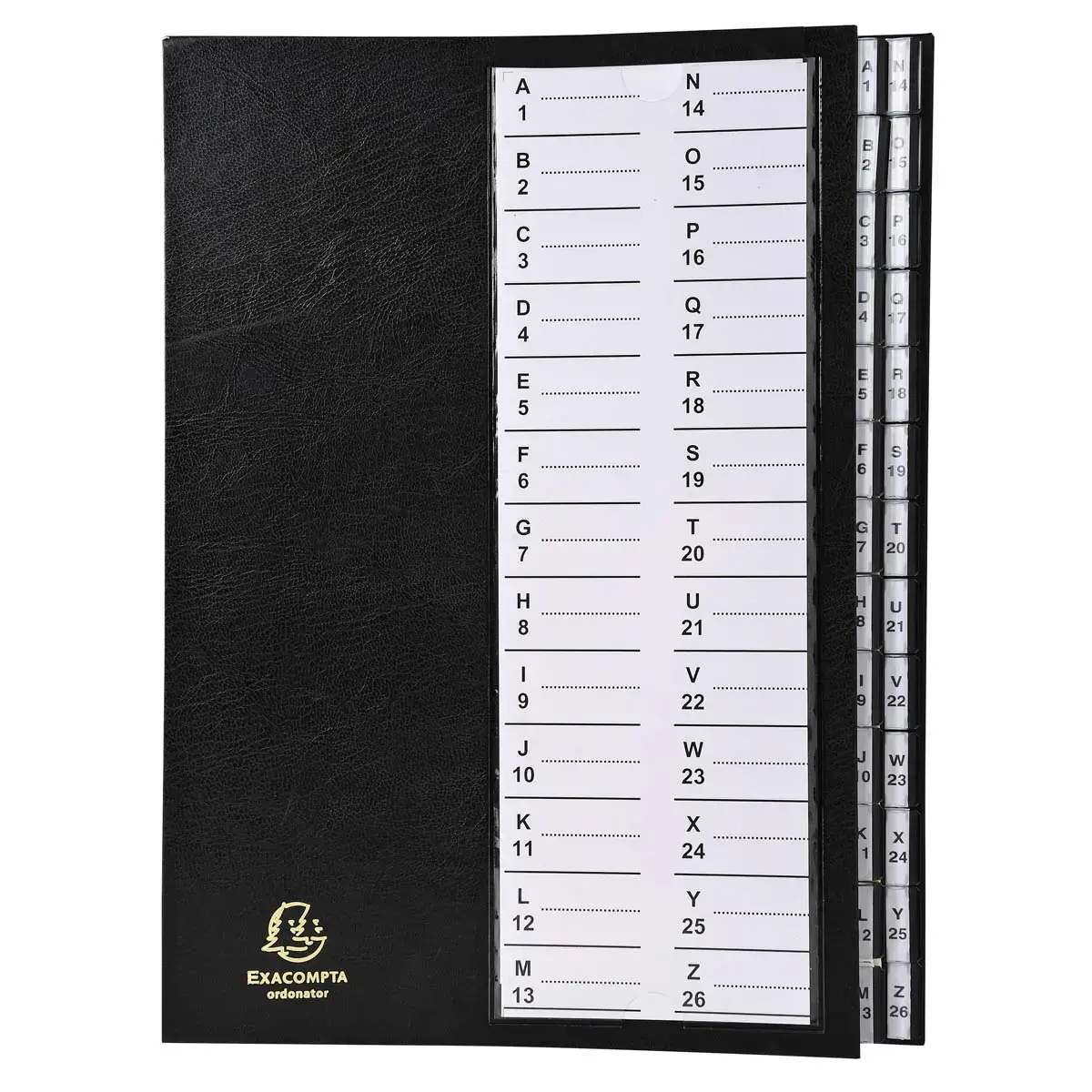 Trieur &agrave; onglets cavaliers 26 compartiments Alphanum&eacute;riques - A4 - Noir - EXACOMPTA 