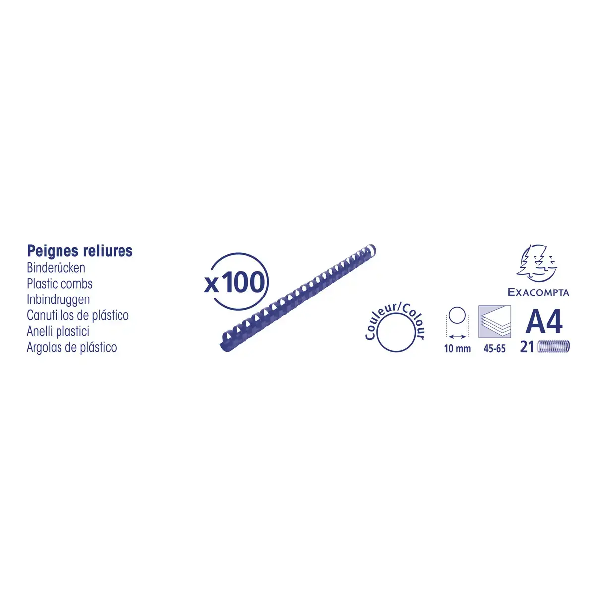 Boite 100 reliures spirales plastique 10mm - Noir - EXACOMPTA 