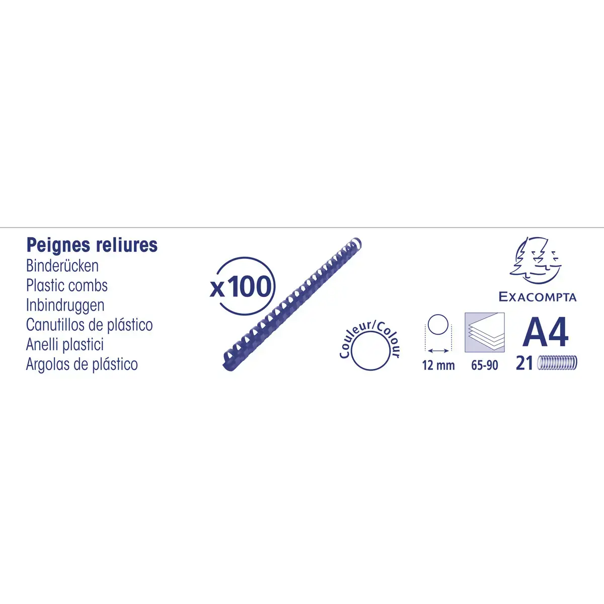 Boite 100 reliures spirales plastique 12mm - Noir - EXACOMPTA 