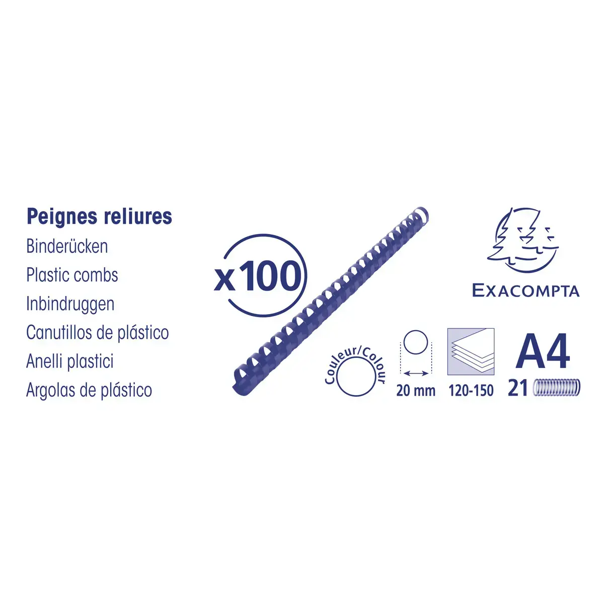 Boite 100 reliures spirales plastique 20mm - Noir - EXACOMPTA