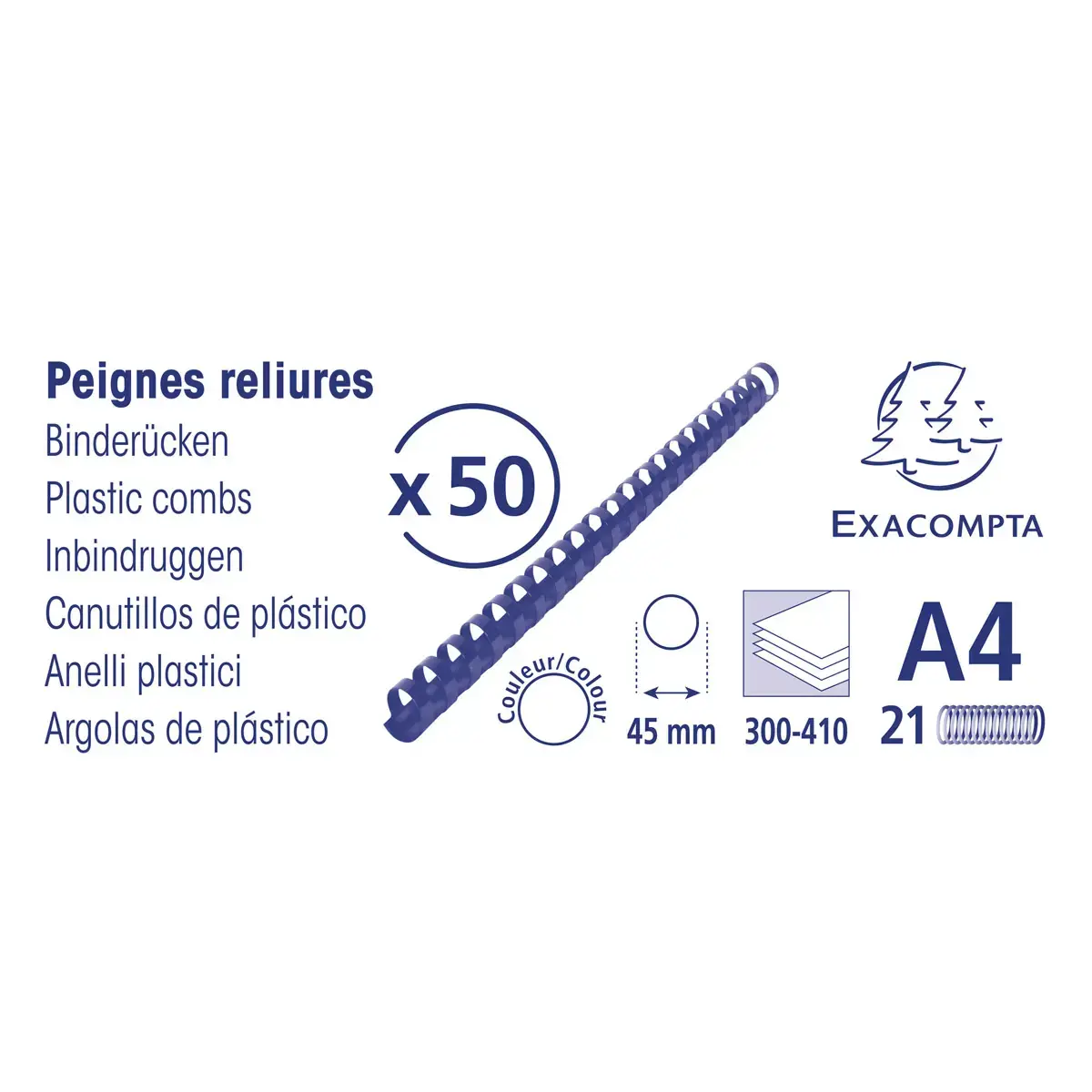 Boite 50 reliures spirales plastique 45mm - Noir - EXACOMPTA