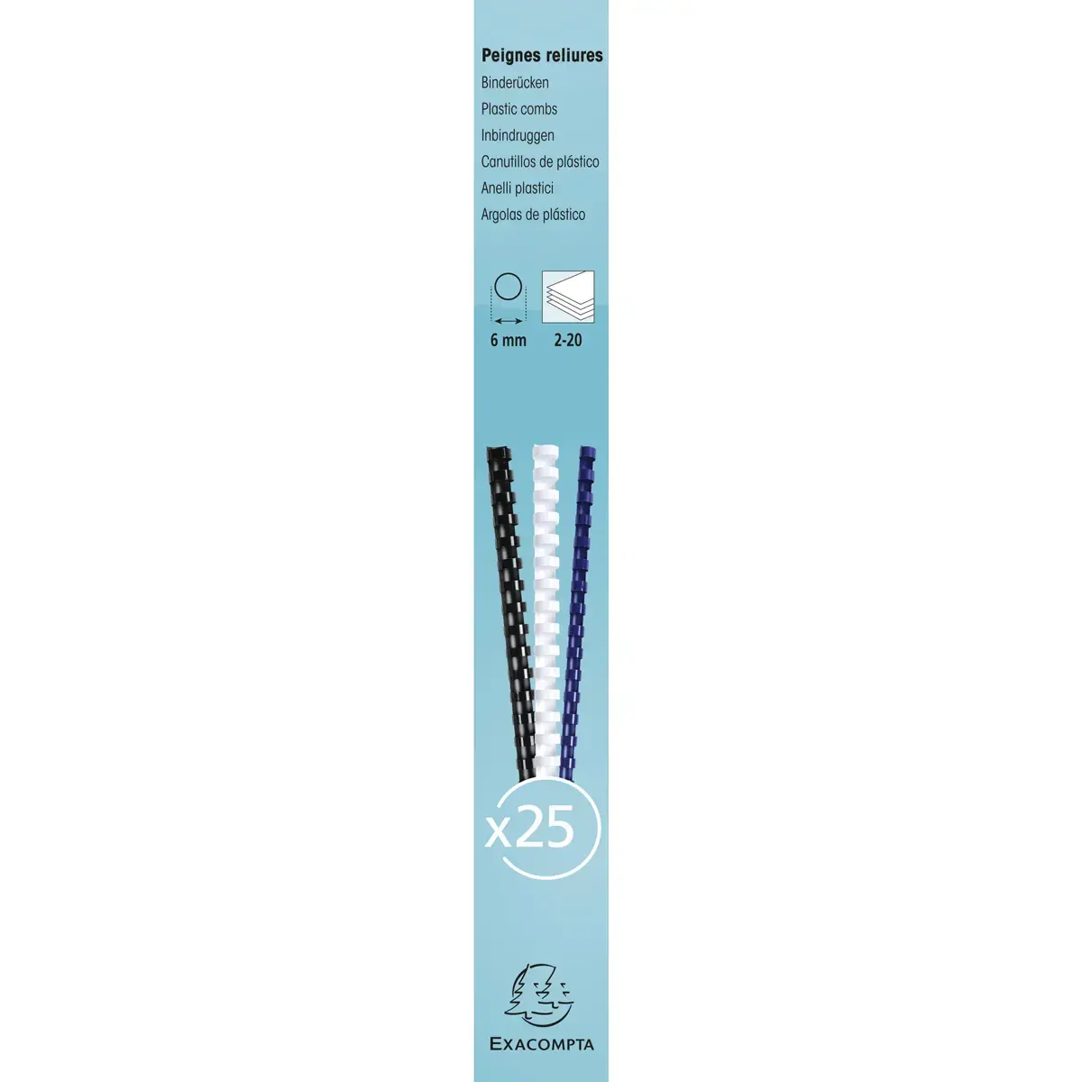 Boite 25 reliures spirales plastique 6mm - Noir - EXACOMPTA