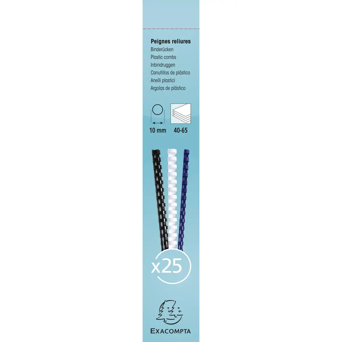 Boite 25 reliures spirales plastique 10mm - Noir - EXACOMPTA