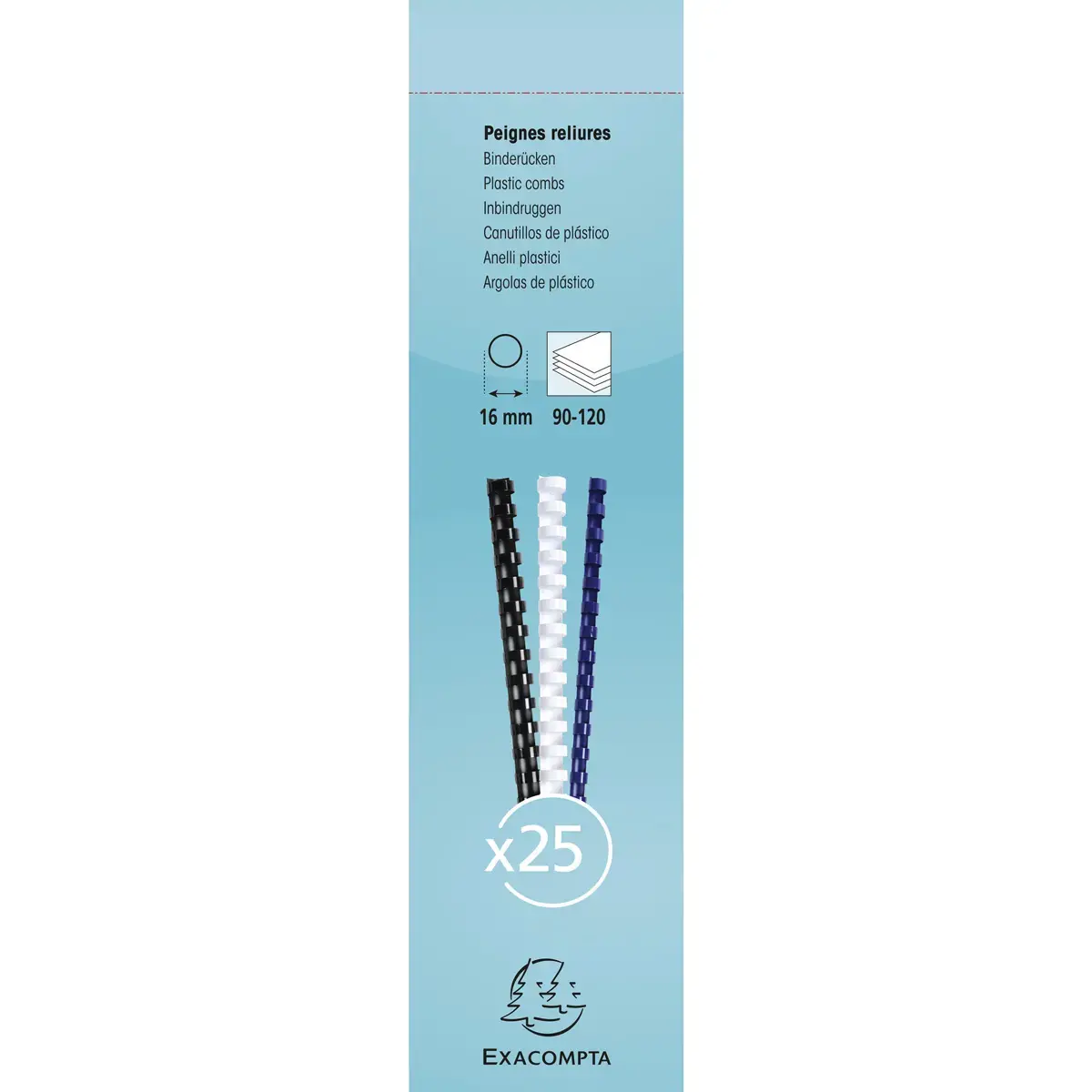 Boite 25 reliures spirales plastique 16mm - Noir - EXACOMPTA