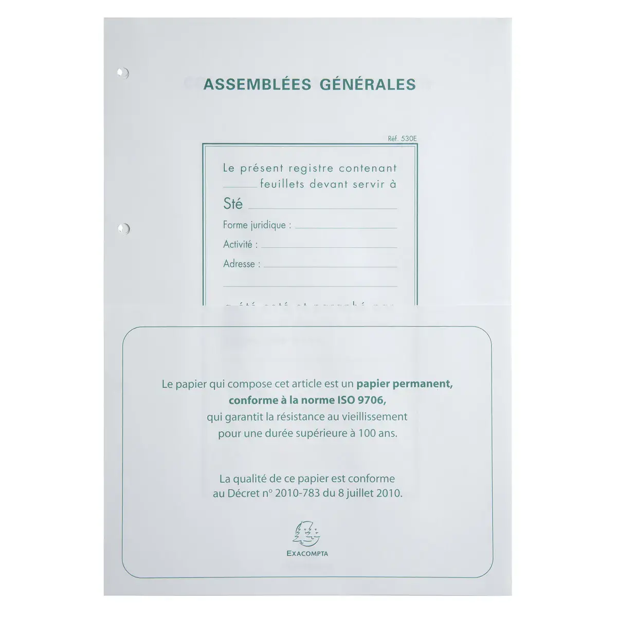 Recharge A4 pour reliures registres - 100 feuilleslets perforation 4 trous - Exacompta