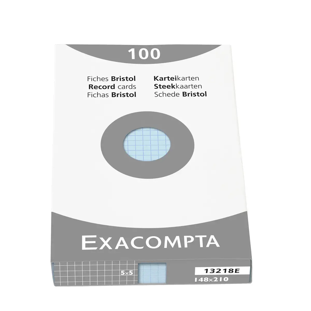 Étui de 100 fiches - bristol quadrillé 5x5 non perforé 148x210mm - Azur - EXACOMPTA
