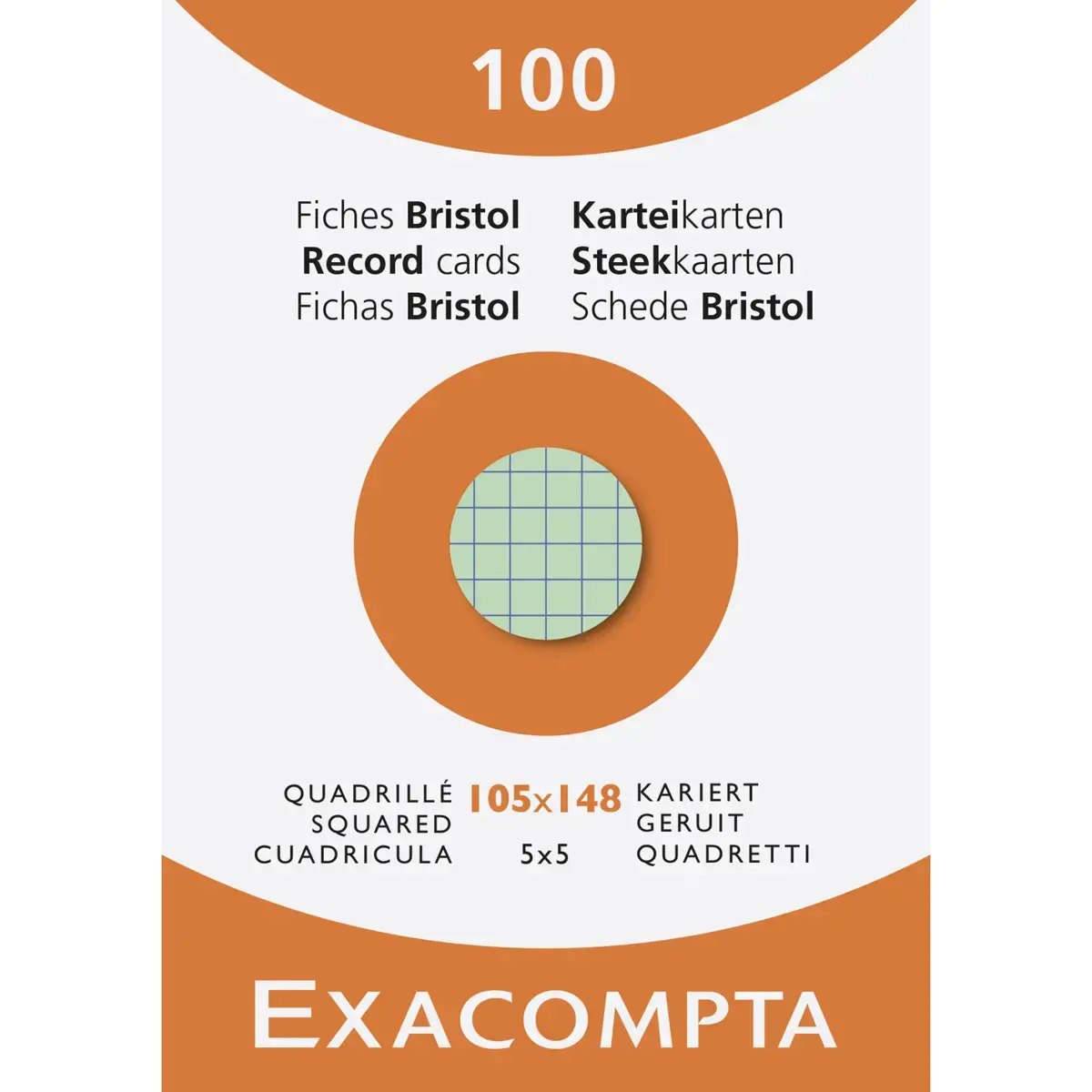 Étui de 100 fiches - bristol quadrillé 5x5 105x148mm - Couleurs assorties - EXACOMPTA
