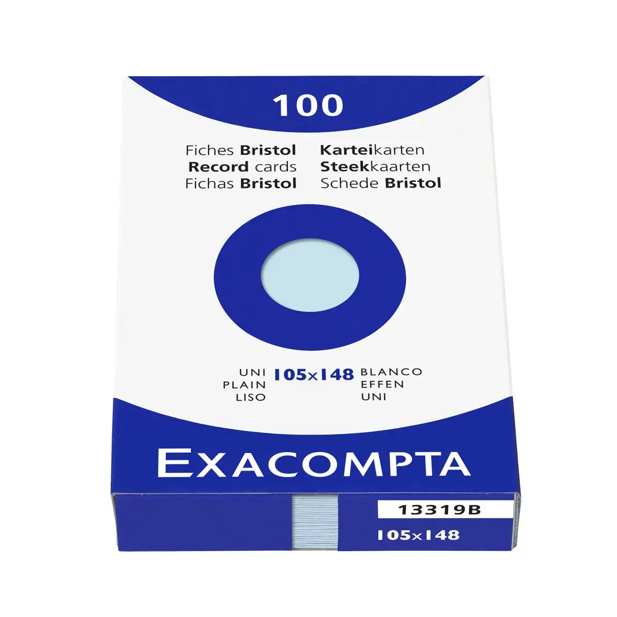 Étui de 100 fiches - bristol uni non perforé 105x148mm - Azur - EXACOMPTA