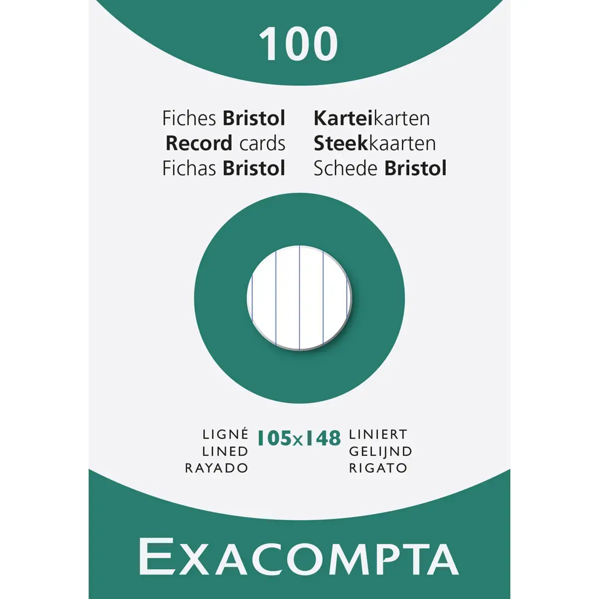 Étui de 100 fiches - bristol blanc ligné non perforé 105x148mm - Blanc - EXACOMPTA