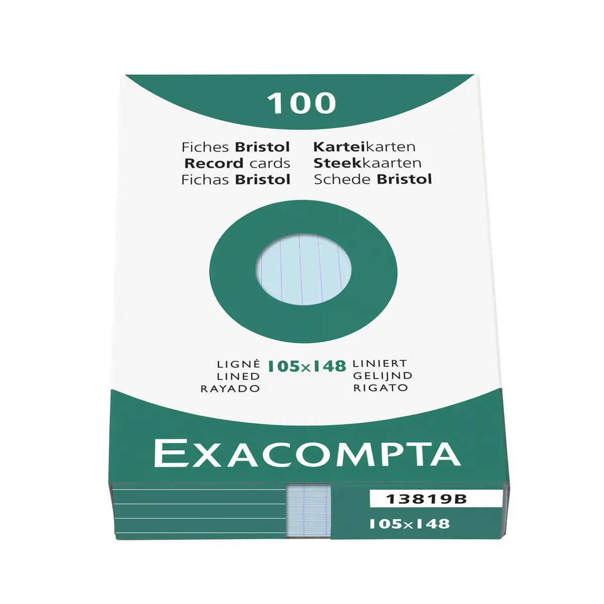 &Eacute;tui de 100 fiches - bristol lign&eacute; non perfor&eacute; 105x148mm - Azur - EXACOMPTA 