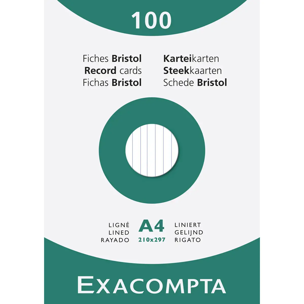 Étui de 100 fiches - bristol ligné non perforé 210x297mm - Blanc - EXACOMPTA