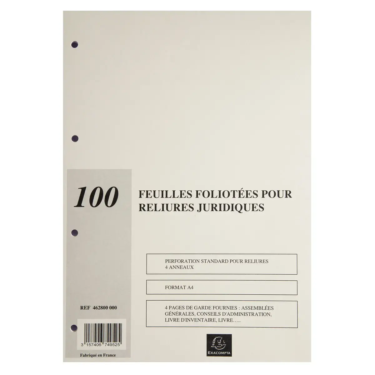 Recharge de 100 feuillets A4 80g pour reliure juridique 4 ou 6 anneaux - EXACOMPTA