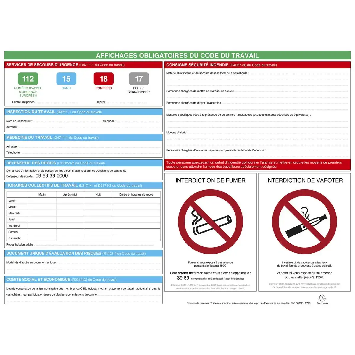 Panneau affichage obligatoire 57 x 42 cm - Exacompta 